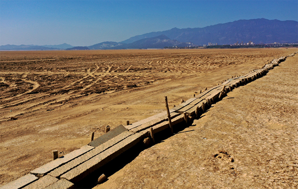 鄱陽湖水位低 千眼橋露真容