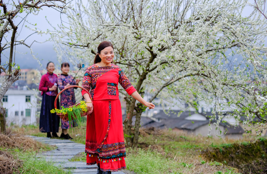 游客正在打卡拍照。廖彩新攝