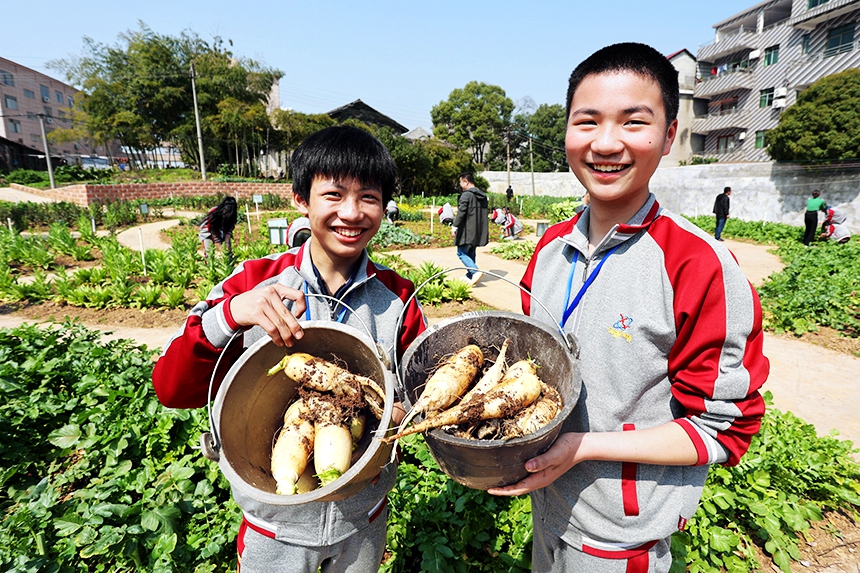 同學們正在開展勞動實踐體驗活動。何江華攝