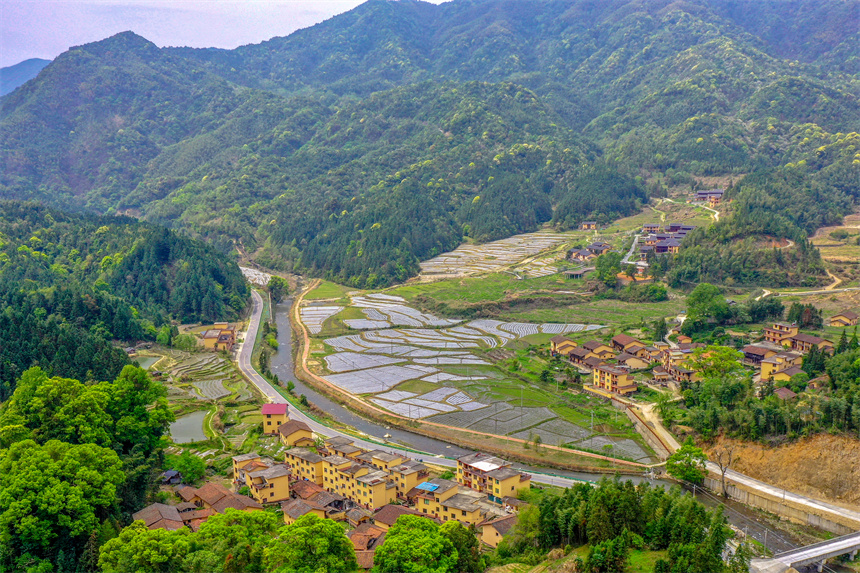 航拍樂安縣谷崗鄉何坑村，猶如一幅美麗的生態畫卷。黃煜攝
