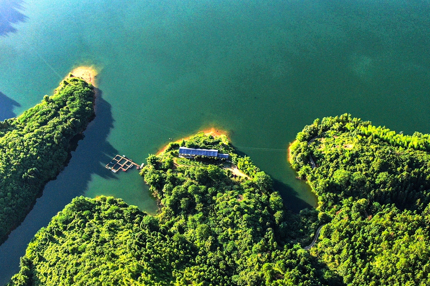 俯瞰江西省贛州市定南縣飲用水源禮亨水庫。詹繼成攝