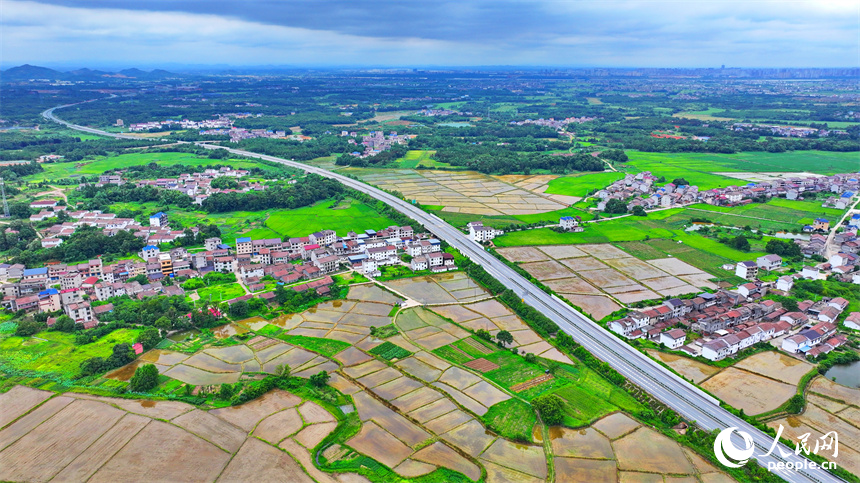 航拍撫州市東臨新區東昌高速公路。朱海鵬攝