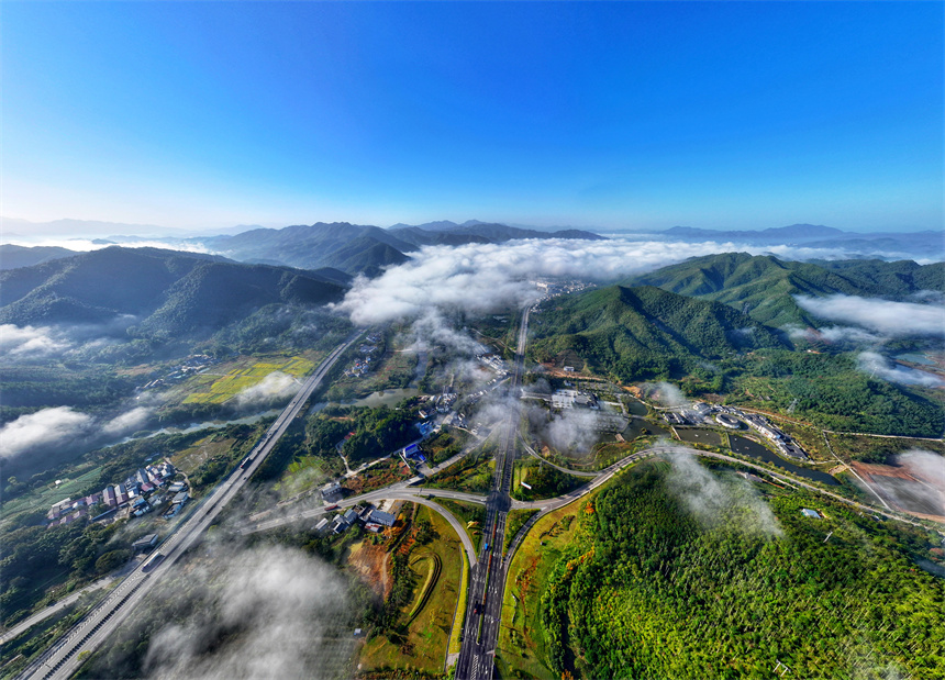 大廣高速公路在云海里若隱若現，美不勝收。尹其奇攝
