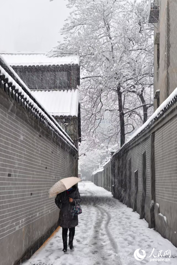大雪飄落南昌，城市銀裝素裹。 人民網記者 時雨攝