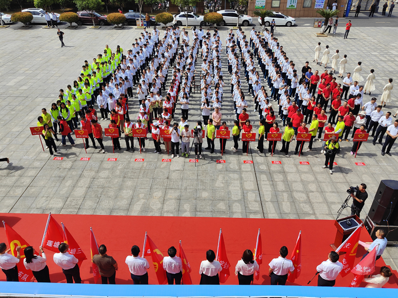 活動現場，500余名志愿者高舉右拳，莊嚴宣誓。地方供圖