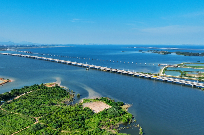 無人機俯瞰下的江西省共青城市青山如黛。潘成攝