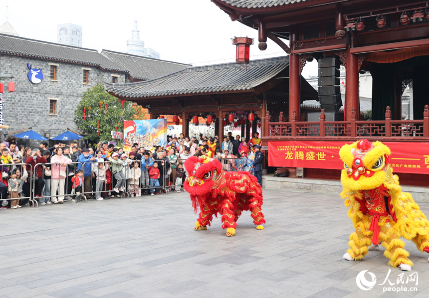 二月二舞龍表演吸引民眾圍觀。人民網記者 時雨攝