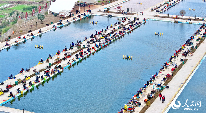 撫州市金溪縣瑯琚鎮楓山村的一處鄉村垂釣基地，垂釣愛好者在進行釣魚競技比賽。人民網 朱海鵬攝
