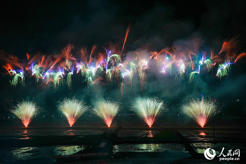 各式新品煙花在夜空下綻放，瞬間點亮黑夜，帶來強烈的視覺沖擊。人民網 涂詩軒攝
