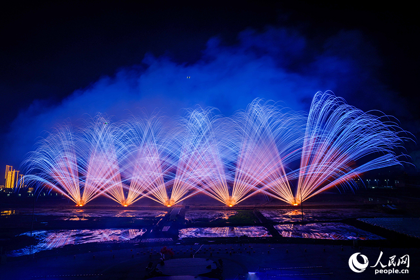 各式新品煙花在夜空下綻放，瞬間點亮黑夜，帶來強烈的視覺沖擊。人民網 涂詩軒攝