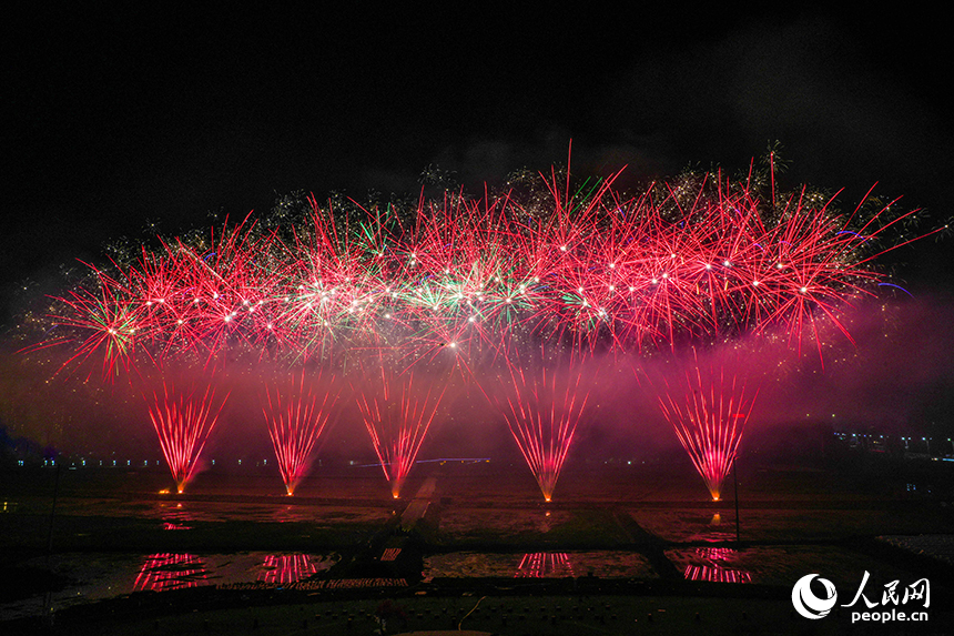各式新品煙花在夜空下綻放，瞬間點亮黑夜，帶來強烈的視覺沖擊。人民網 涂詩軒攝