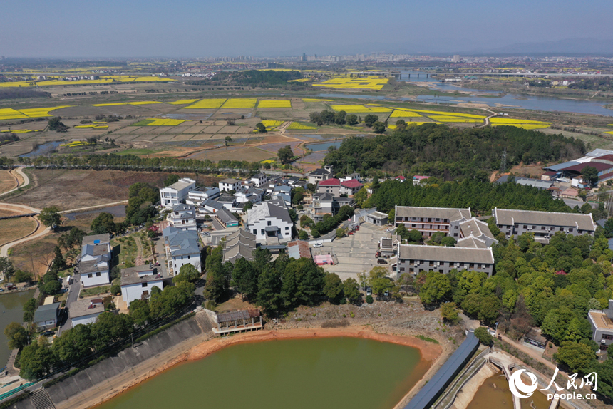 航拍鏡頭下的安義縣長埠鎮車田村，一幅秀美山村的景象展現在眼前。人民網記者 時雨攝