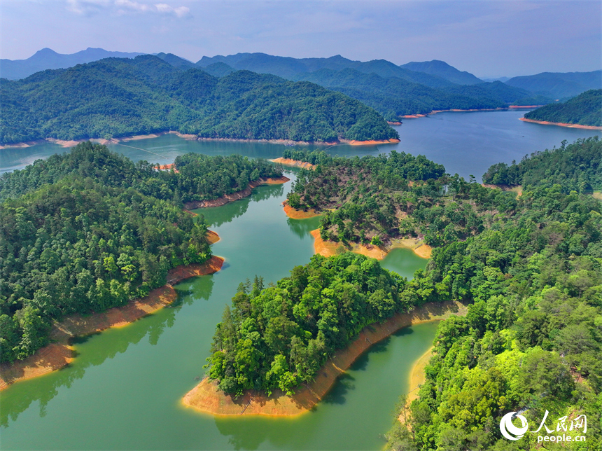 贛州市崇義縣陽明湖國家濕地公園內的贛南樹木園，林木蔥郁，水源充沛，風光旖旎。人民網 朱海鵬攝