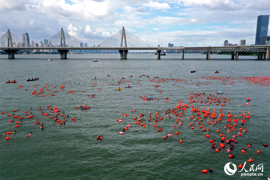 游泳愛好者奮力向終點游去。人民網記者 時雨攝