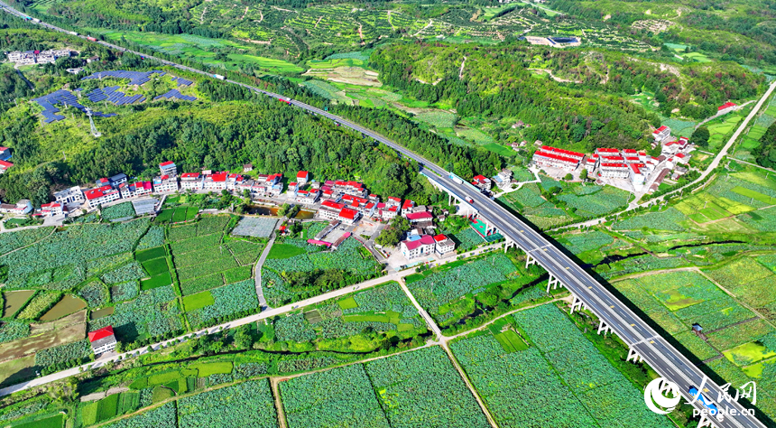 贛州市石城縣小松鎮許坊村，濟廣高速車輛穿行于層巒疊嶂的青山之間，初秋鄉村美景怡人。人民網 朱海鵬攝