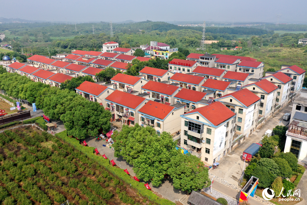 航拍鏡頭下江西上高縣敖山鎮歸僑少數民族聚居村洋林村風景秀美。人民網記者 時雨攝