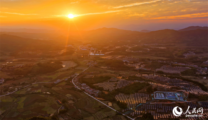撫州市廣昌縣千善鄉的華潤廣昌千善光伏項目基地，鱗次櫛比的光伏板熠熠生輝。人民網記者 朱海鵬攝